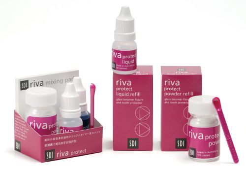 SDI Riva Protect Biały proszek 15 g + Płyn 10 g + Uzdatniacz 10 g - Cement szkło-jonomerowy do ochrony oraz uszczelniania bruzd i szczelin